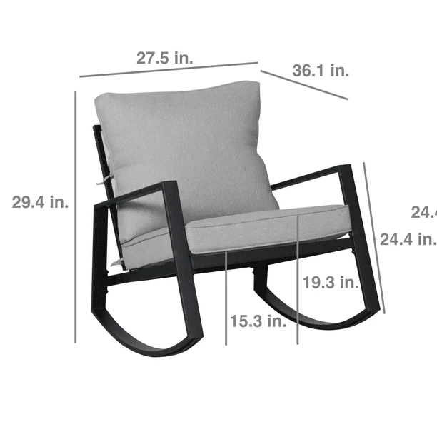 SUGIFT 2-Piece Outdoor Rocker Set- Black Frame Gray Cushions