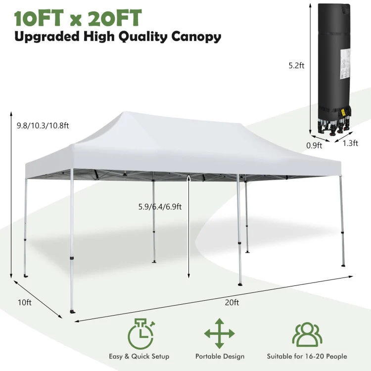 10 x 20 Feet Outdoor Pop-Up Patio Folding Canopy Tent