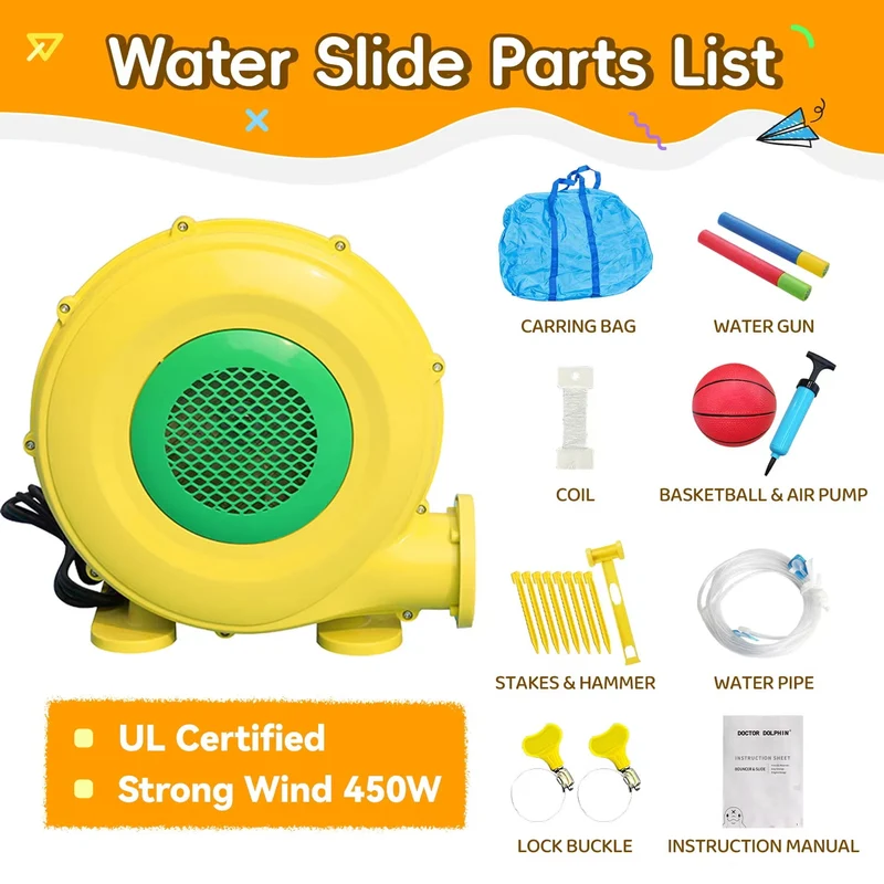 YouYeap Inflatable Water Slide Park Kids Splash Pool Bounce House with 450W Blower