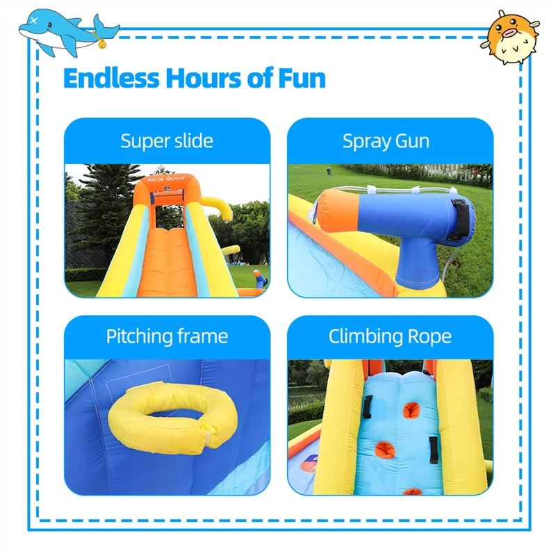 YouYeap Inflatable Water Slide Park Kids Splash Pool Bounce House with 450W Blower