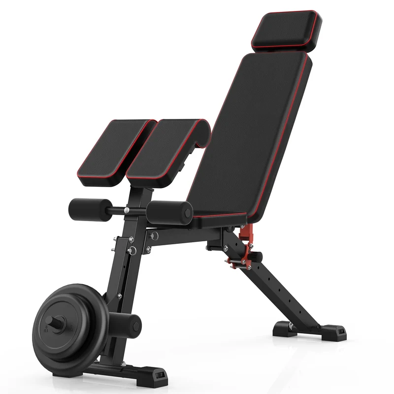 SUGIFT Adjustable Weight Bench, Workout Bench Press for Home Gym, Foldable Incline Decline Sit up Exercise Bench for Full Body Strength Training w/Leg Extension