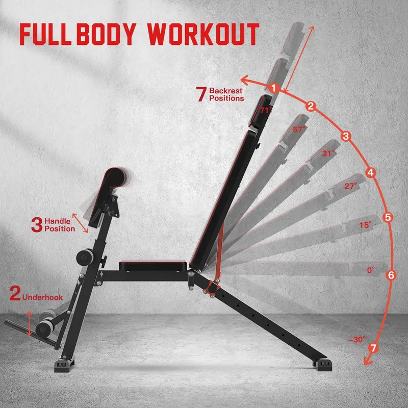 SUGIFT Adjustable Weight Bench, Workout Bench Press for Home Gym, Foldable Incline Decline Sit up Exercise Bench for Full Body Strength Training w/Leg Extension
