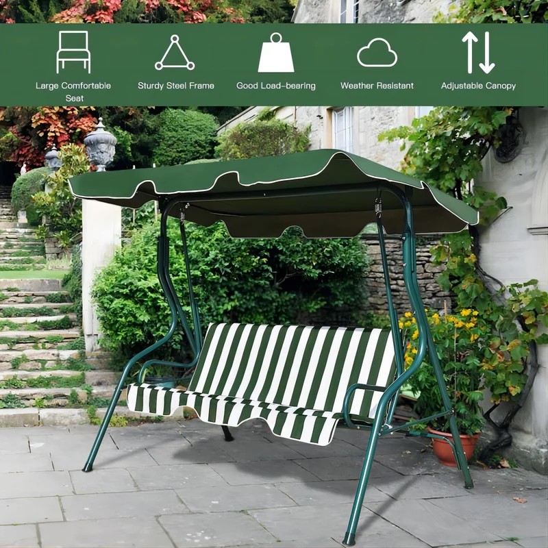 YouYeap 3 Seat Outdoor Patio Swing Chair with Removable Cushion, Green