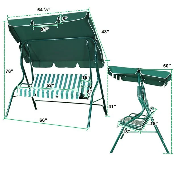 SUGIFT 3-Seat Outdoor Steel Porch Swing with Canopy