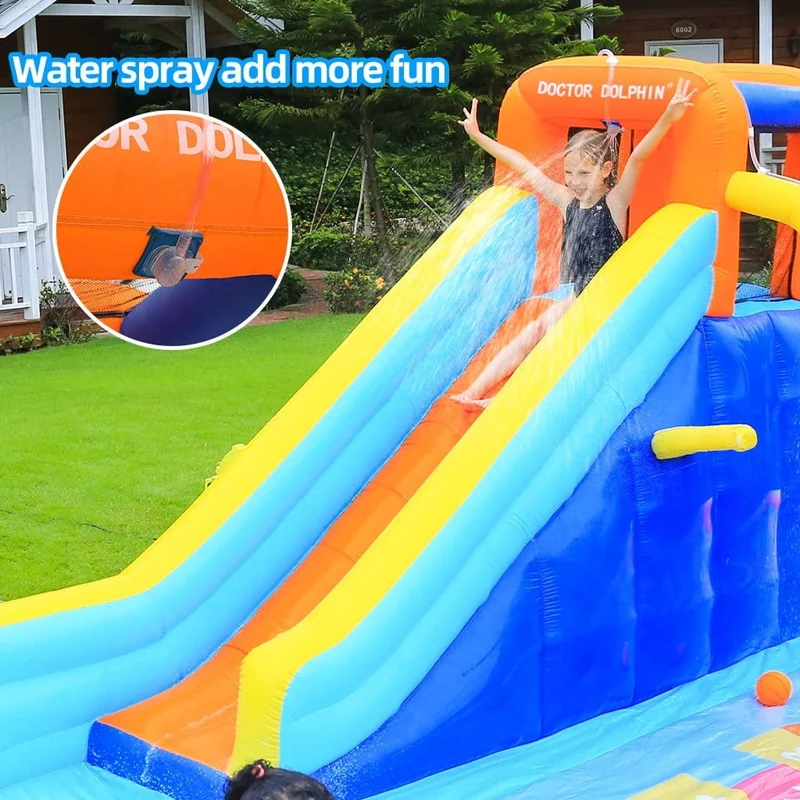 SUGIFT Inflatable Water Slide for Kids with Splash Pool, Climbing Wall, Sprayer & Water Cannon, 212.6in Inflatable Pool Water Slides for Backyard