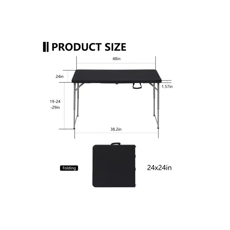 SUGIFT 4ft Portable Plastic Folding Tables for Home Garden Office Indoor Outdoor, Black