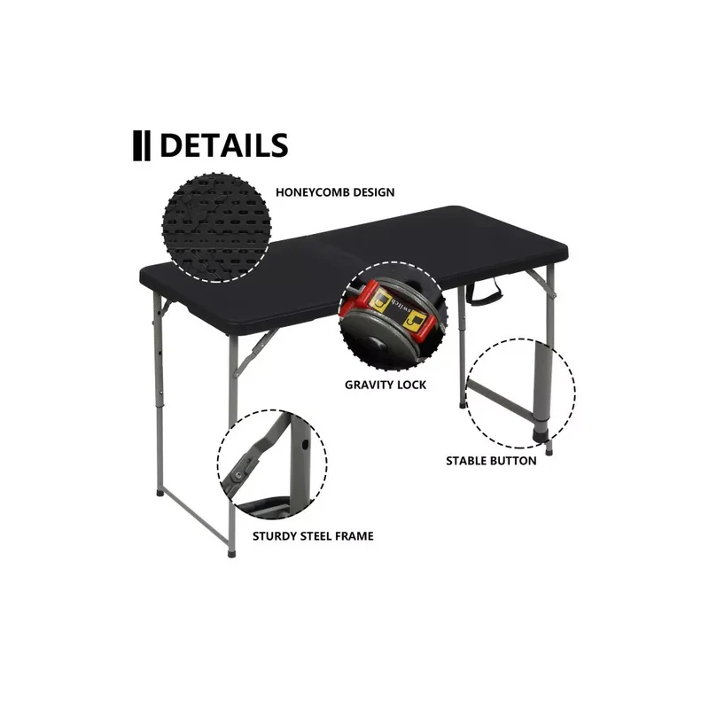 SUGIFT 4ft Portable Plastic Folding Tables for Home Garden Office Indoor Outdoor, Black