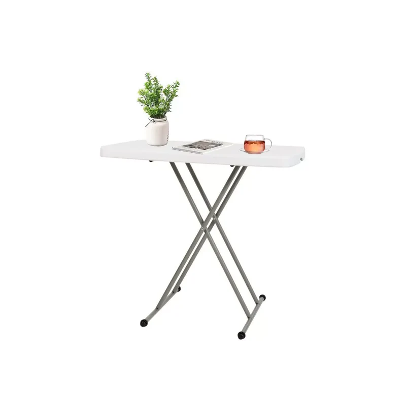 SUGIFT 30in Height Adjustable Folding Table TV Tray for Indoor Outdoor Use, White