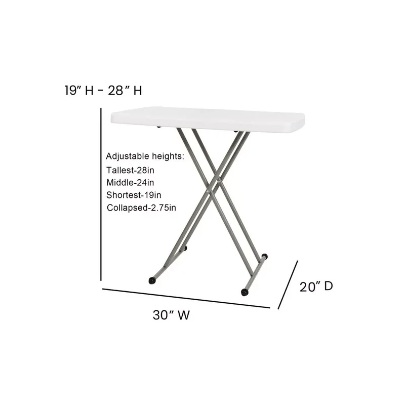 SUGIFT 30in Height Adjustable Folding Table TV Tray for Indoor Outdoor Use, White