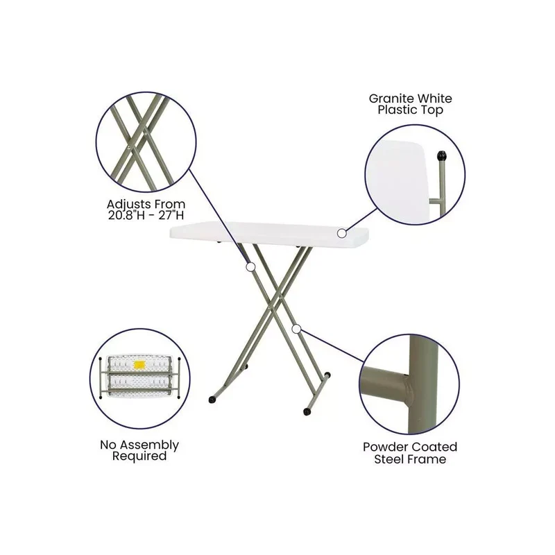 SUGIFT 30in Height Adjustable Folding Table TV Tray for Indoor Outdoor Use, White