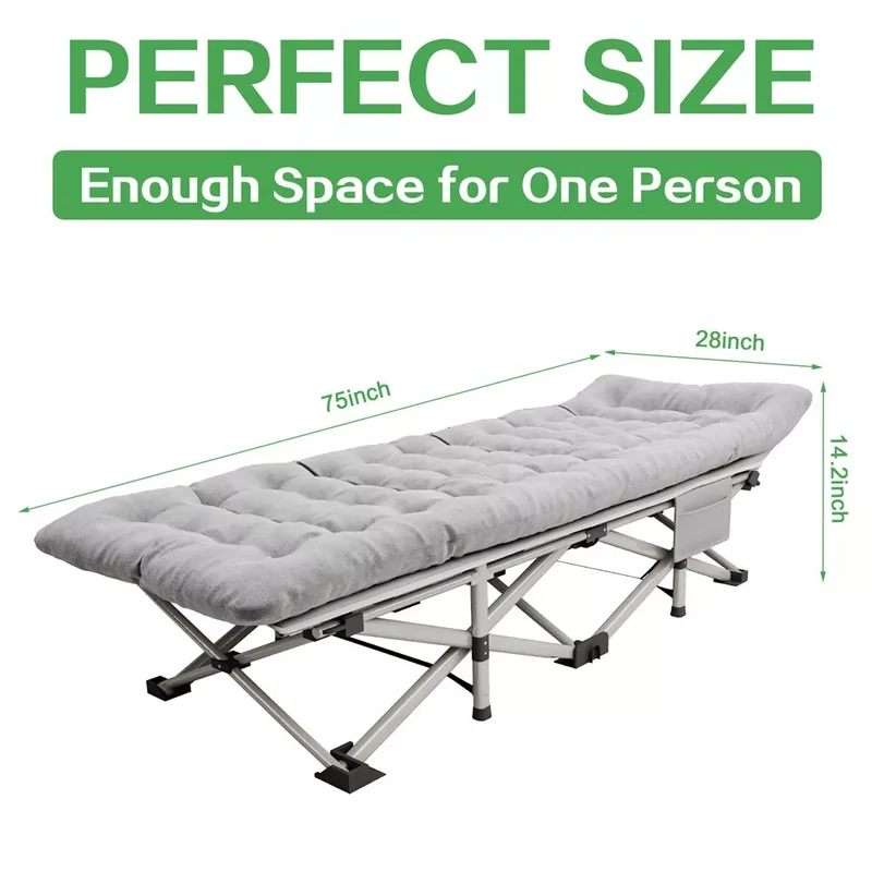 SUGIFT Camping Cot with Mattress 75" x 28" inch Folding Bed with Carry Bag, Silver