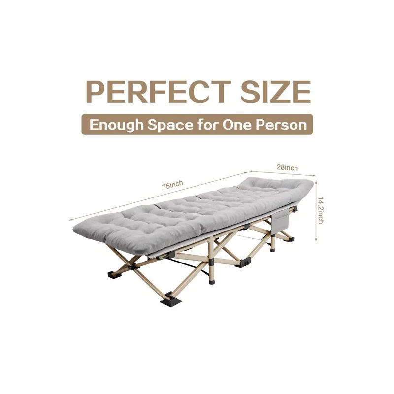 SUGIFT Camping Cot with Mattress 75x28 inch Folding Bed with Carry Bag, Gold