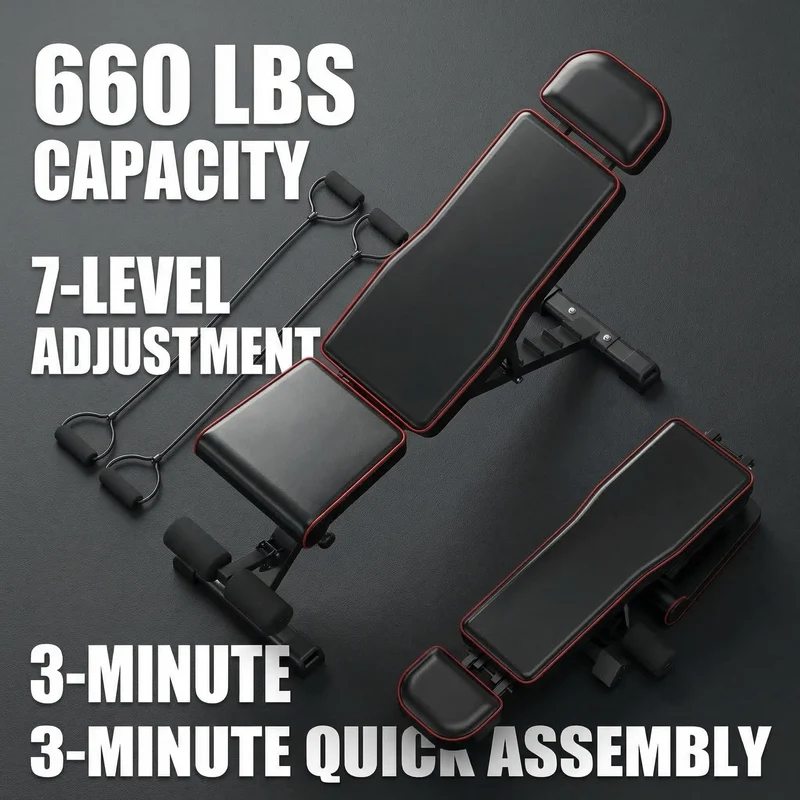 SUGIFT 660LBS Adjustable Weight Bench, 7-Position Foldable for Home Gym
