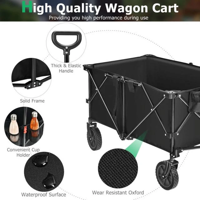 Outdoor Folding Wagon Cart with Adjustable Handle and Universal Wheels