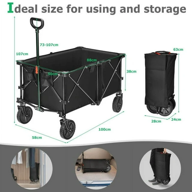Outdoor Folding Wagon Cart with Adjustable Handle and Universal Wheels