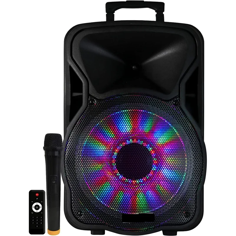 12 Inch 2500 Watt Bluetooth Rechargeable Portable Party PA Speaker with Illuminating Lights,Black