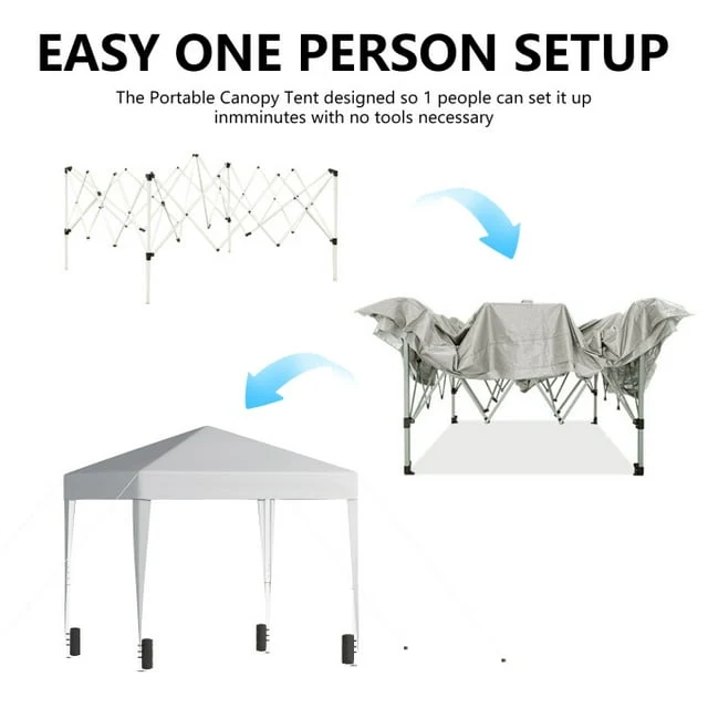 TBKLEY 10x10ft Pop Up Canopy Tent with Carry Bag for Backyard Home Party Outdoor Events, White