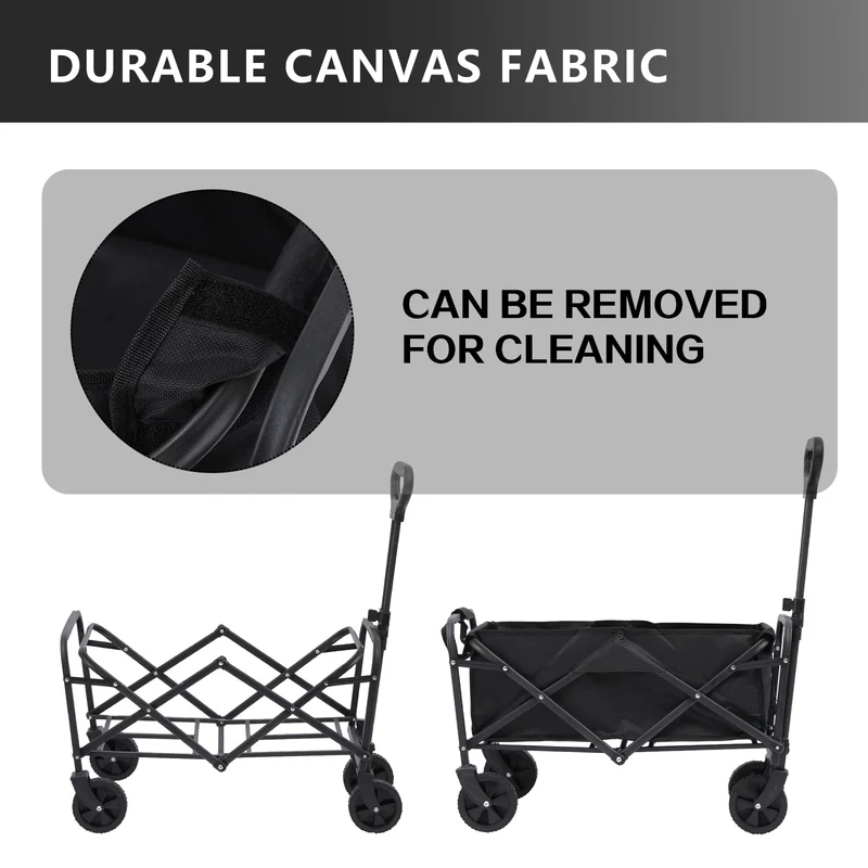 Folding Wagon Cart, Portable Large Capacity Wagon, Heavy Duty Outdoor Camping, Black