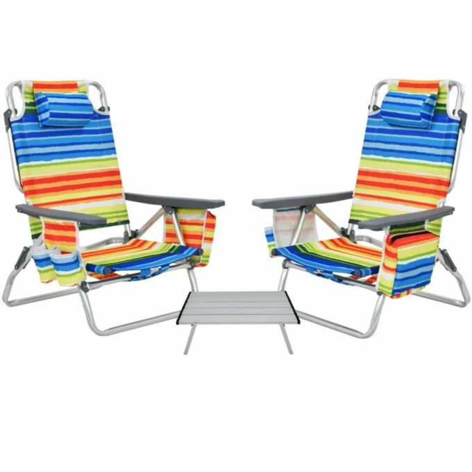 SUGIFT 2 Packs 5-Position Outdoor Folding Backpack Beach Table Chair Reclining Chair Set, Yellow