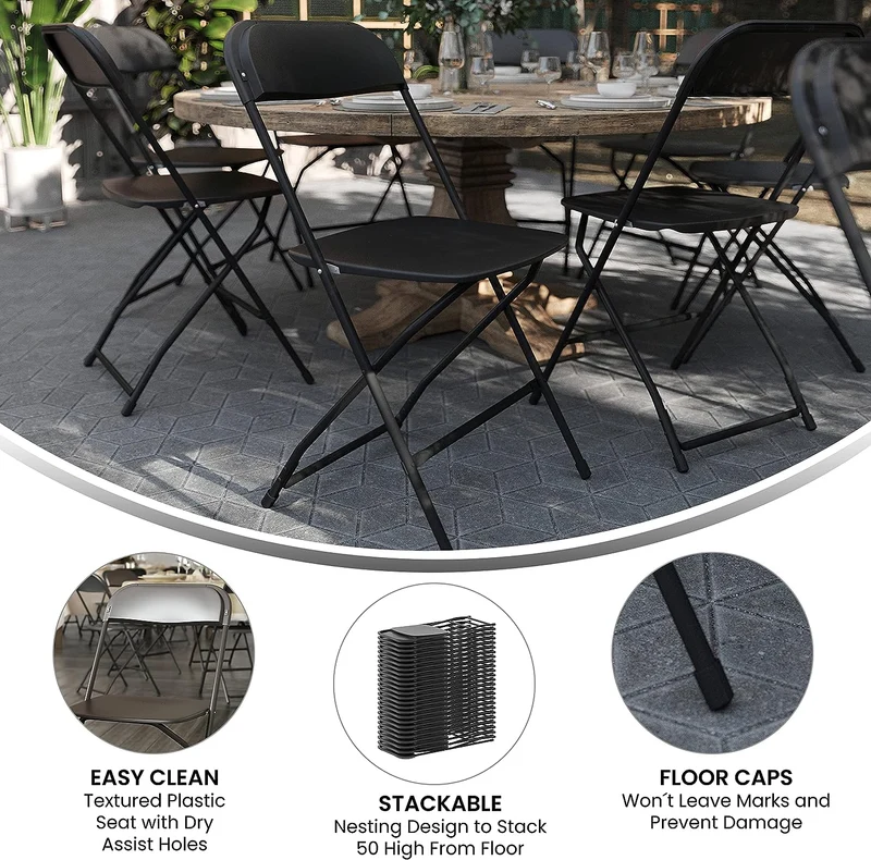 Plastic Folding Chair - Black (10 Pack) | Lightweight, Durable, and Comfortable Event Chair | 650LB Weight Capacity