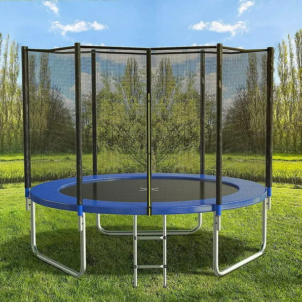 SUGIFT 10 FT Trampoline with Safe Enclosure Net 680 lbs Outdoor Fitness Trampoline with Waterproof Jump Mat Ladder