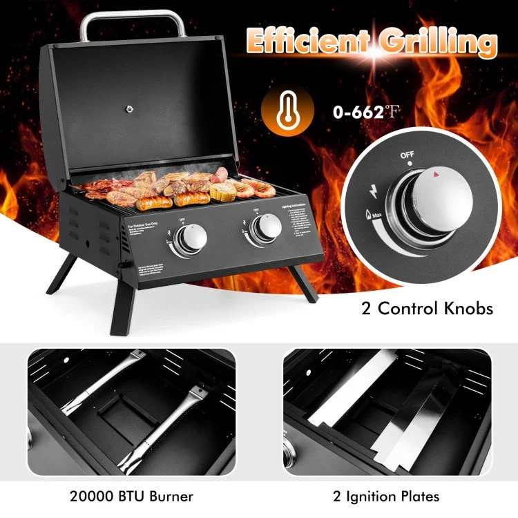SUGIFT 2 Burner Portable Propane Gas Grill, Black