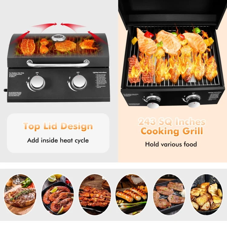 SUGIFT 2 Burner Portable Propane Gas Grill, Black