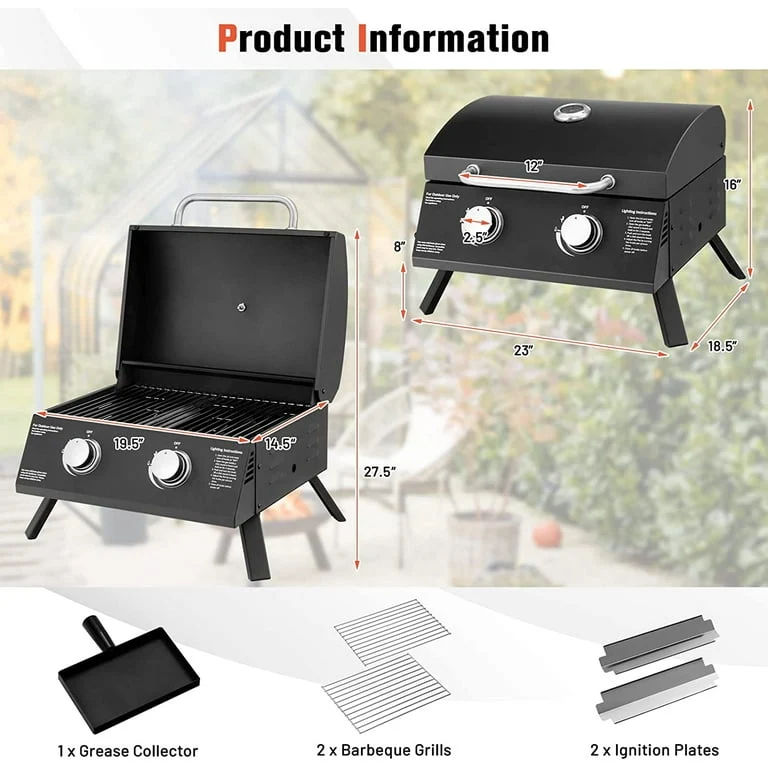 SUGIFT 2 Burner Portable Propane Gas Grill, Black