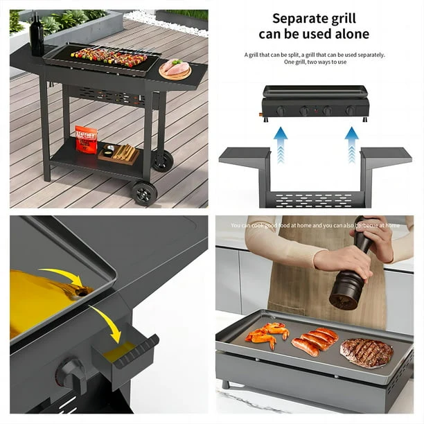 SUGIFT4 Burner Gas Griddle Portable Flat Table Top BBQ Grill Cooking Station