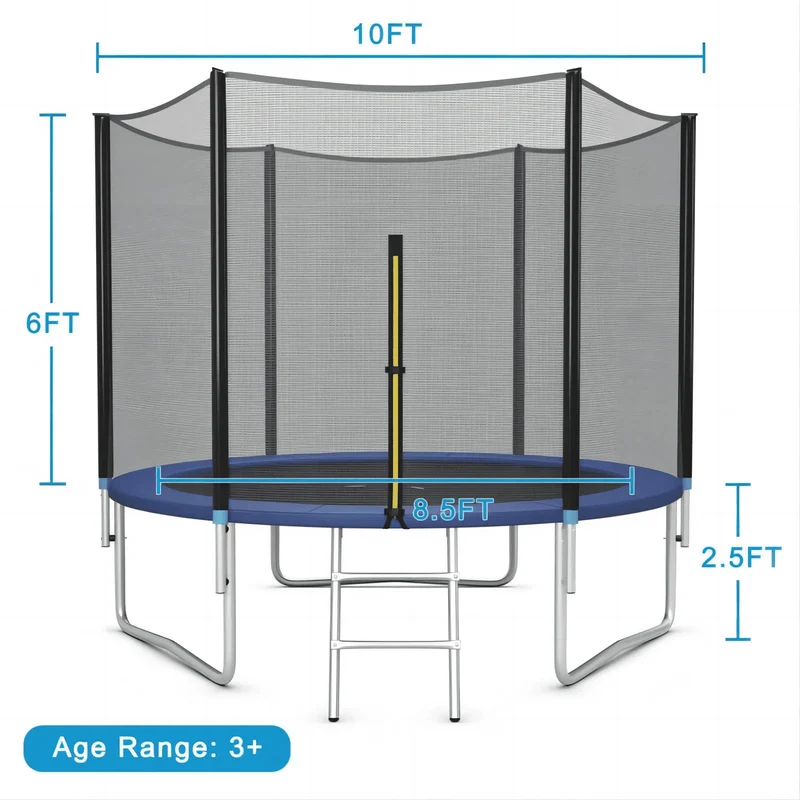 SUGIFT 10ft Trampoline for Kids with Safety Enclosure Net & Ladder - Outdoor Blue Bounce Play for Children Ages 3-12
