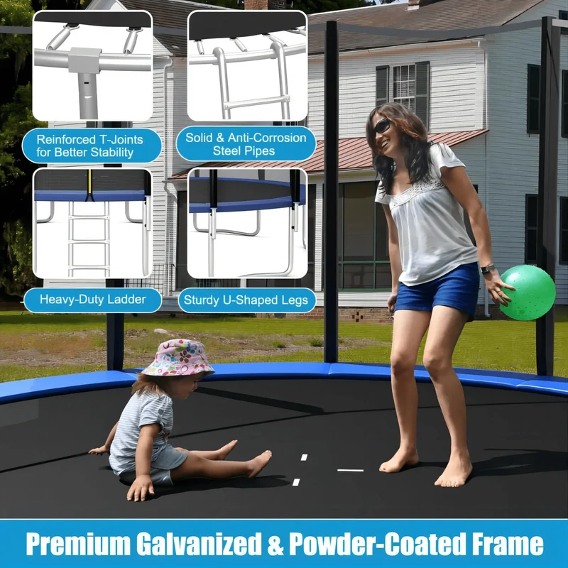 SUGIFT 10ft Trampoline for Kids with Safety Enclosure Net & Ladder - Outdoor Blue Bounce Play for Children Ages 3-12