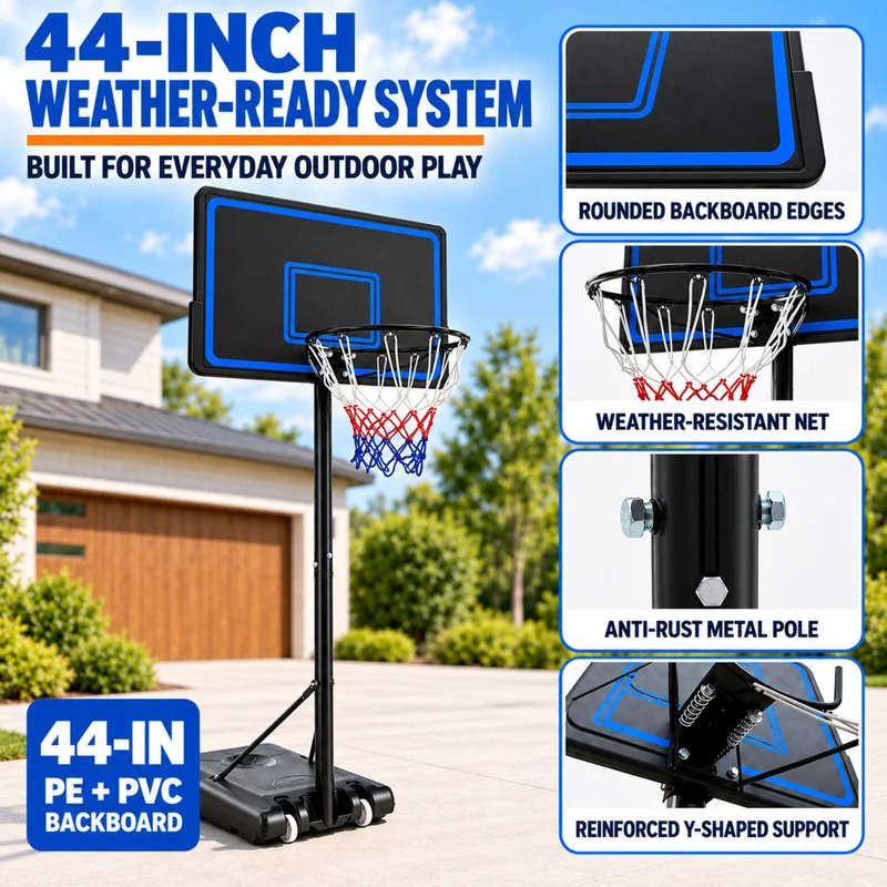 SUGIFT 7.5 ft - 10 ft 44 in Weatherproof Portable Basketball Systems