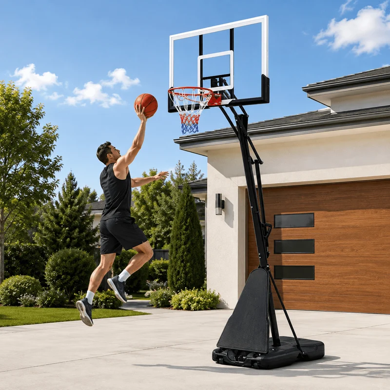 SUGIFT 7.5in-10in Adjustable Height 60in Shatterproof Outdoor Portable Basketball System (Adult)