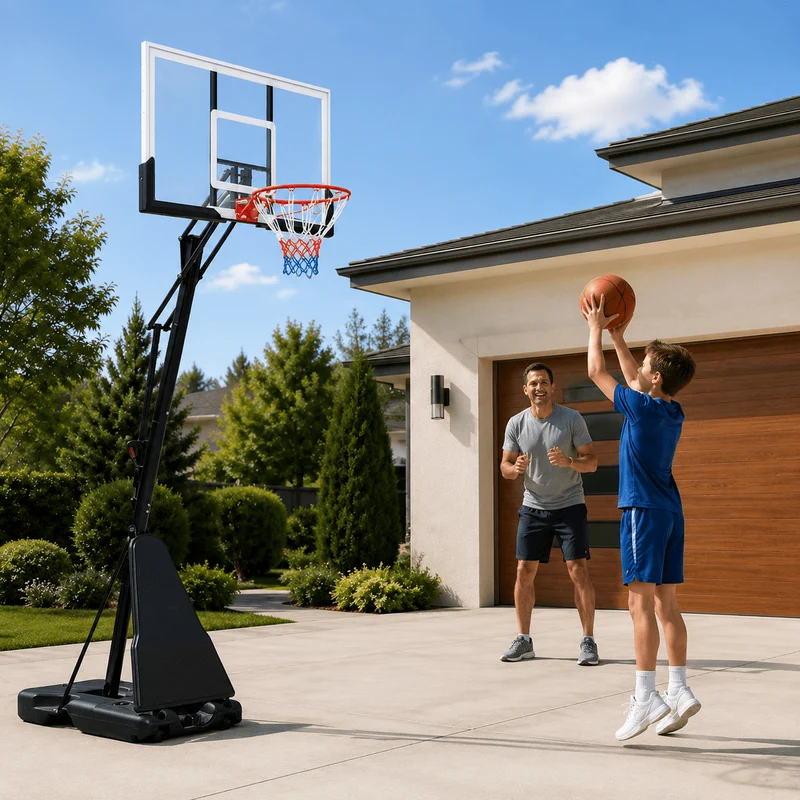 SUGIFT 7.5in-10in Adjustable Height 60in Shatterproof Outdoor Portable Basketball System (Adult)