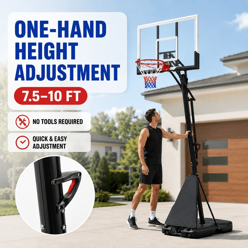 SUGIFT 7.5in-10in Adjustable Height 60in Shatterproof Outdoor Portable Basketball System (Adult)
