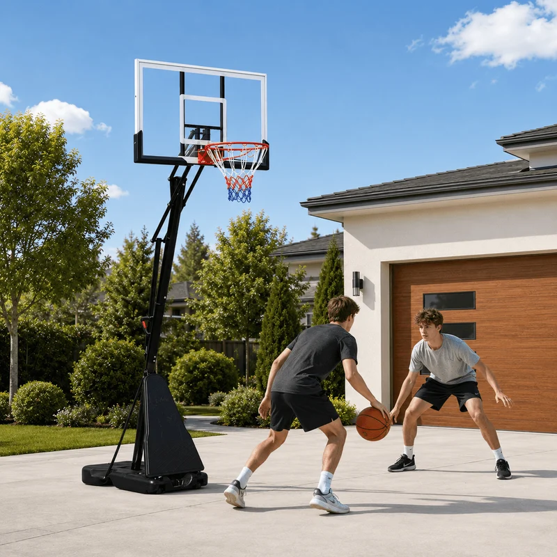 SUGIFT 7.5in-10in Adjustable Height 60in Shatterproof Outdoor Portable Basketball System (Adult)