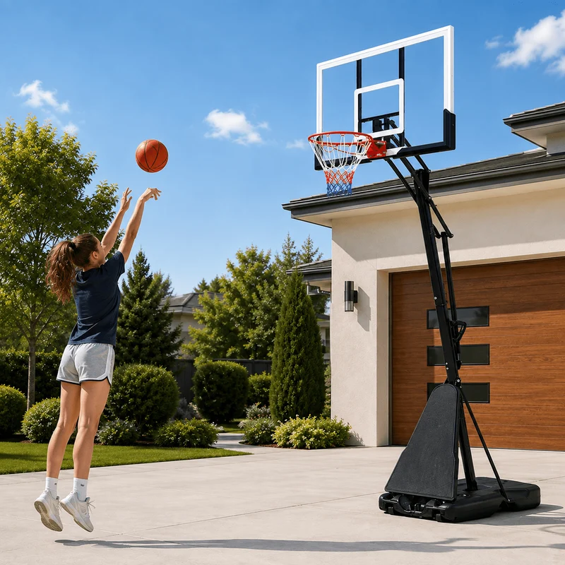 SUGIFT 7.5in-10in Adjustable Height 60in Shatterproof Outdoor Portable Basketball System (Adult)