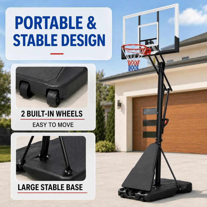 SUGIFT 7.5in-10in Adjustable Height 60in Shatterproof Outdoor Portable Basketball System (Adult)