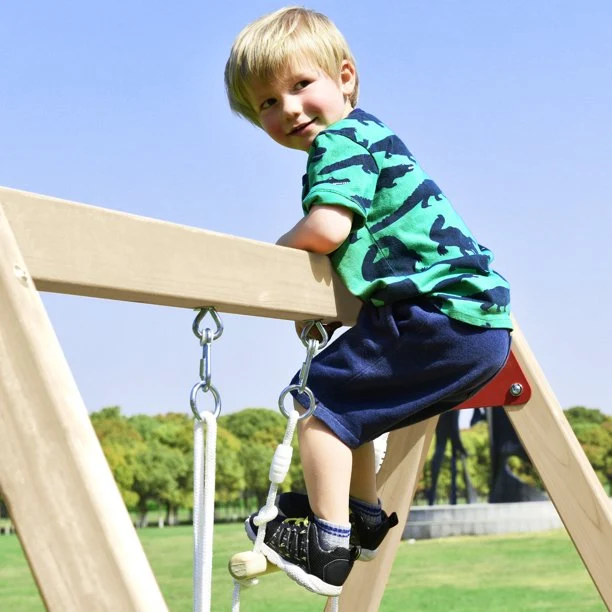 SUGIFT Swing Set with Slide Outdoor Playset Backyard Activity Playground Climb Swing for Toddlers Wooden Swing-N-Slide Set Kids Climbers