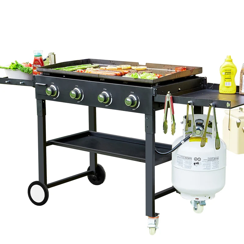 Black 4-Burner Outdoor Foldable Propane Gas Grill with Wheels