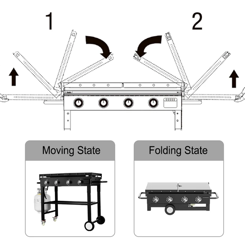 Black 4-Burner Outdoor Foldable Propane Gas Grill with Wheels