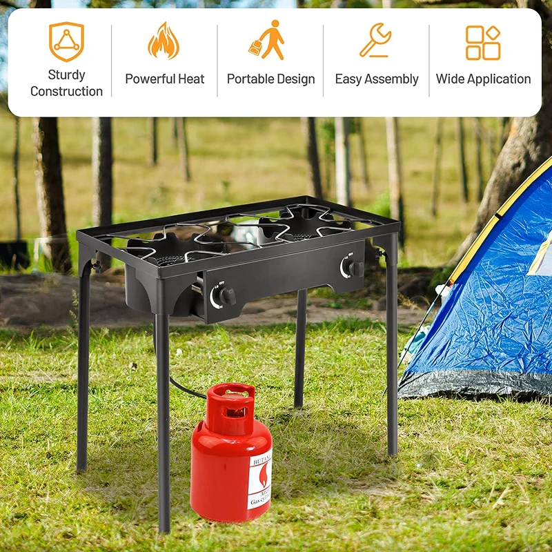 150000 BTU Double Burner Gas Propane Cooker Outdoor Stove BBQ Grill