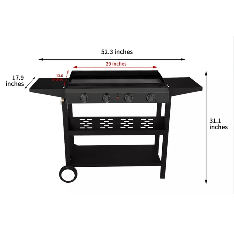 4-Burner Portable Propane Gas Grill in Black with Griddle Top