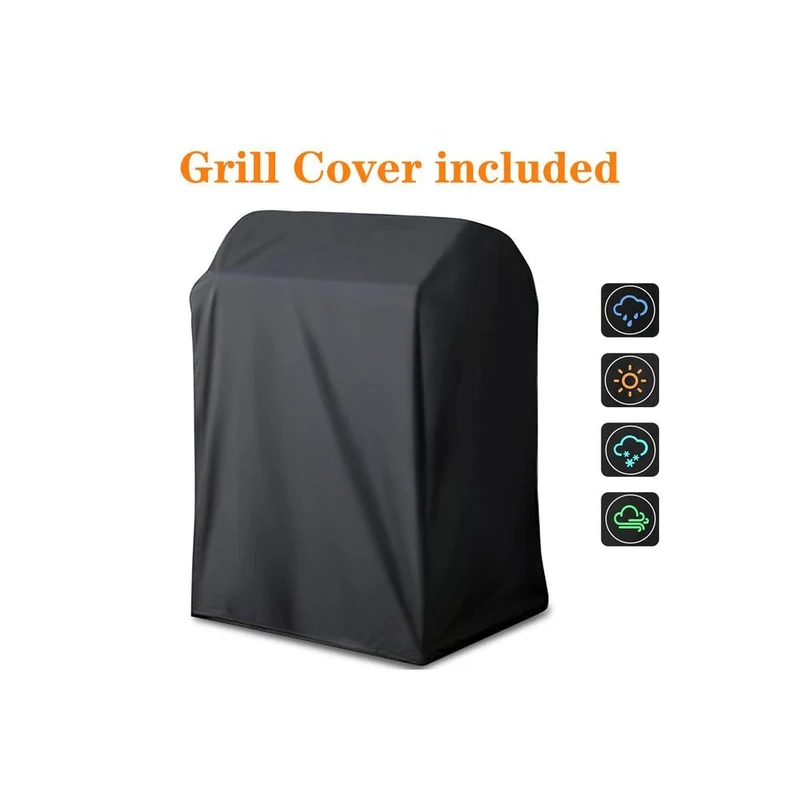 Heavy-Duty Portable Charcoal Grill in Black with Foldable Side Shelves and Cover