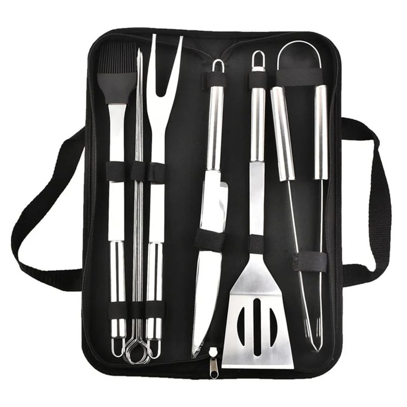 Silver Cooking Accessory Outdoor Stainless Steel Grill Tool Set with Case (9-Piece)