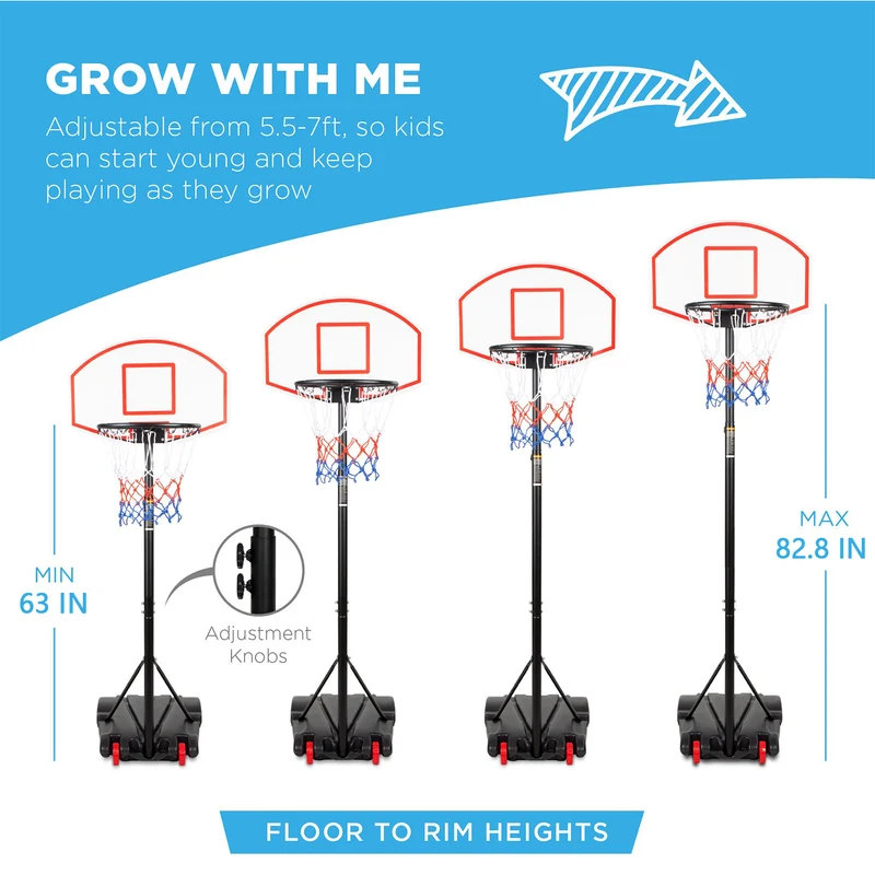 Height Adjustable Kids Basketball Hoop Stand with Durable Net Shatterproof Backboard Wheel
