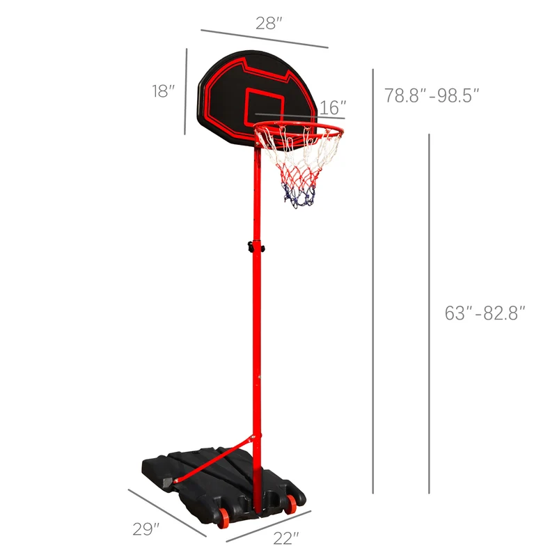 Height Adjustable Kids Basketball Hoop Stand with Durable Net Shatterproof Backboard Wheel