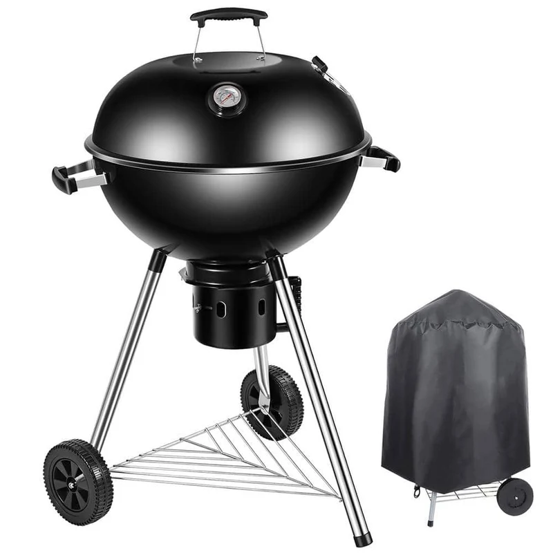 22 in. Portable Premium Charcoal Grill with Cover in Black