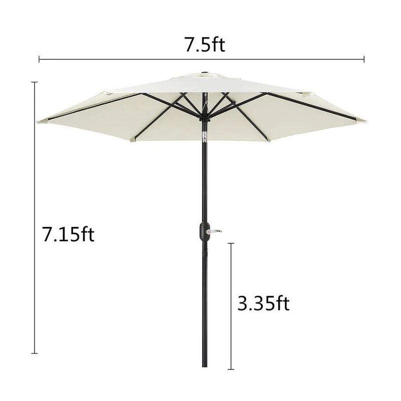 7.5 ft. Metal Pole Market Crank Patio Umbrella in Cream