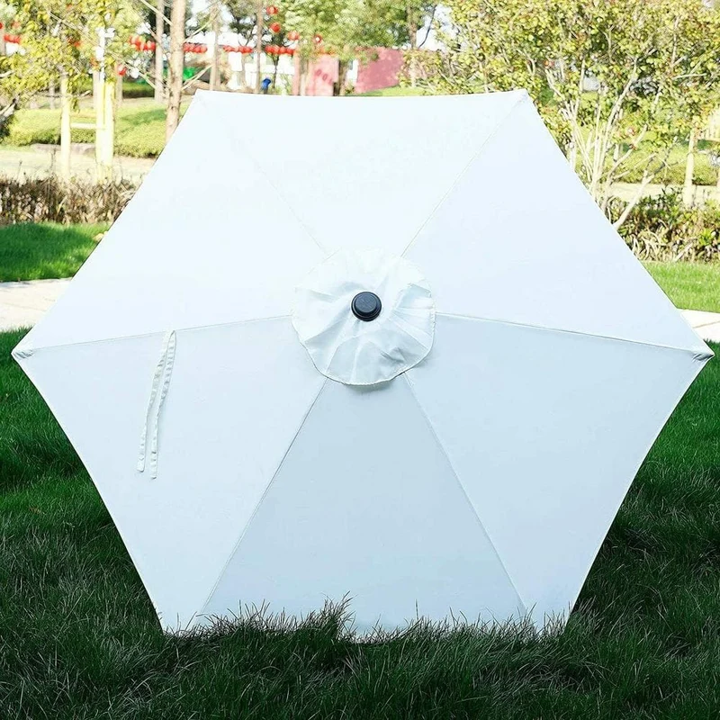 7.5 ft. Metal Pole Market Crank Patio Umbrella in Cream